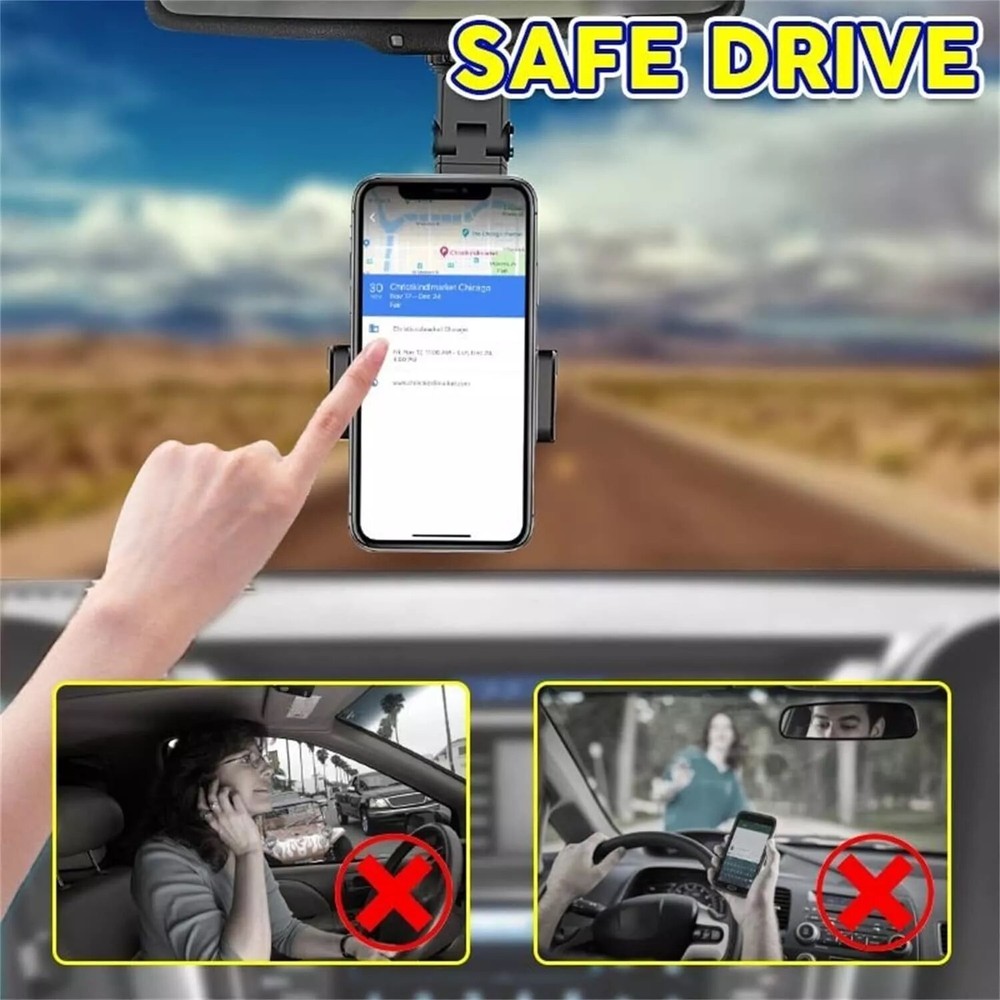 360 Degree Rotatable Car Rearview Mirror Phone Holder Multi-functional Bracket