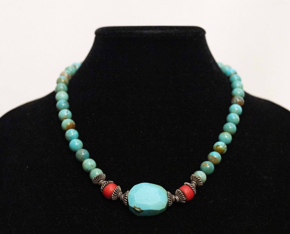 19" Teal Red turquoise necklace