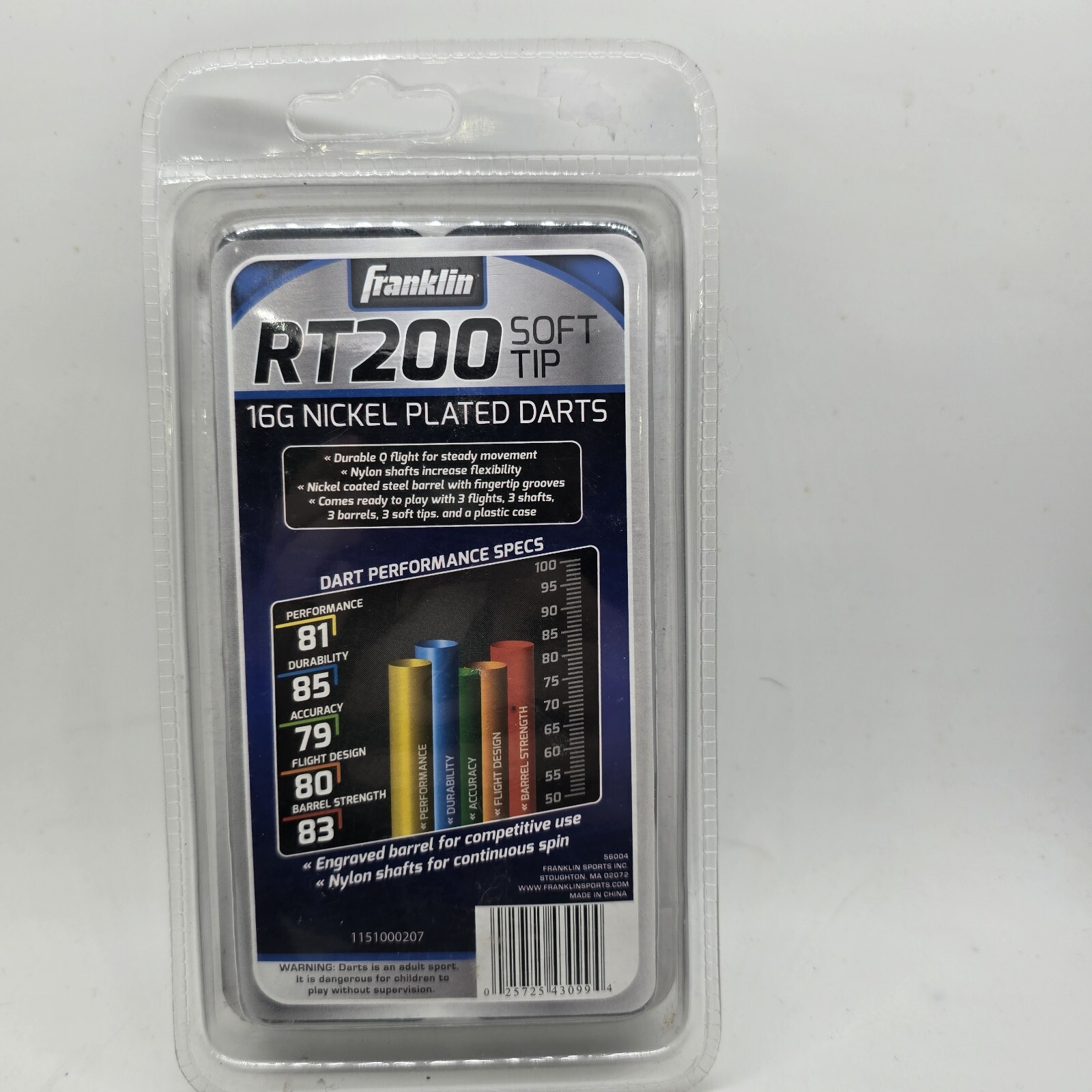 FRANKLIN RT200 SOFT TIP 16G NICKEL PLATED BLACK DARTS with CASE Unopened