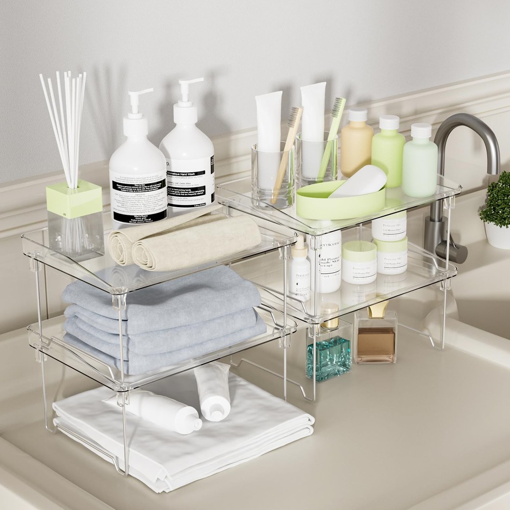 STARLATTA Acrylic Cabinet Organizer Shelf,4 Pcs Stackable Kitchen Counter She...