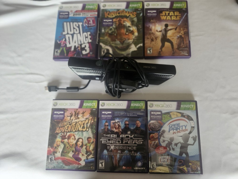 Microsoft Xbox 360 Kinect Motion Sensor Bar Black & 6 games - bundle