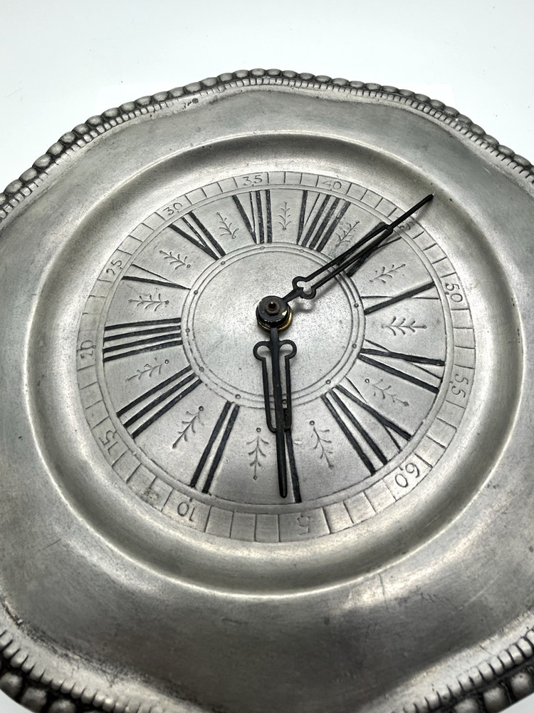 Pewter SR Roman Numeral 9” Clock 90%-Needs Work