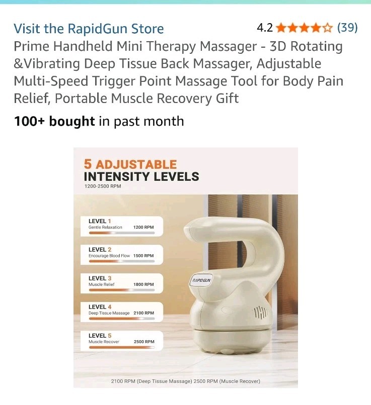 Prime Handheld Mini Therapy Massager - 3D Rotating &Vibrating Deep Tissue Bac...