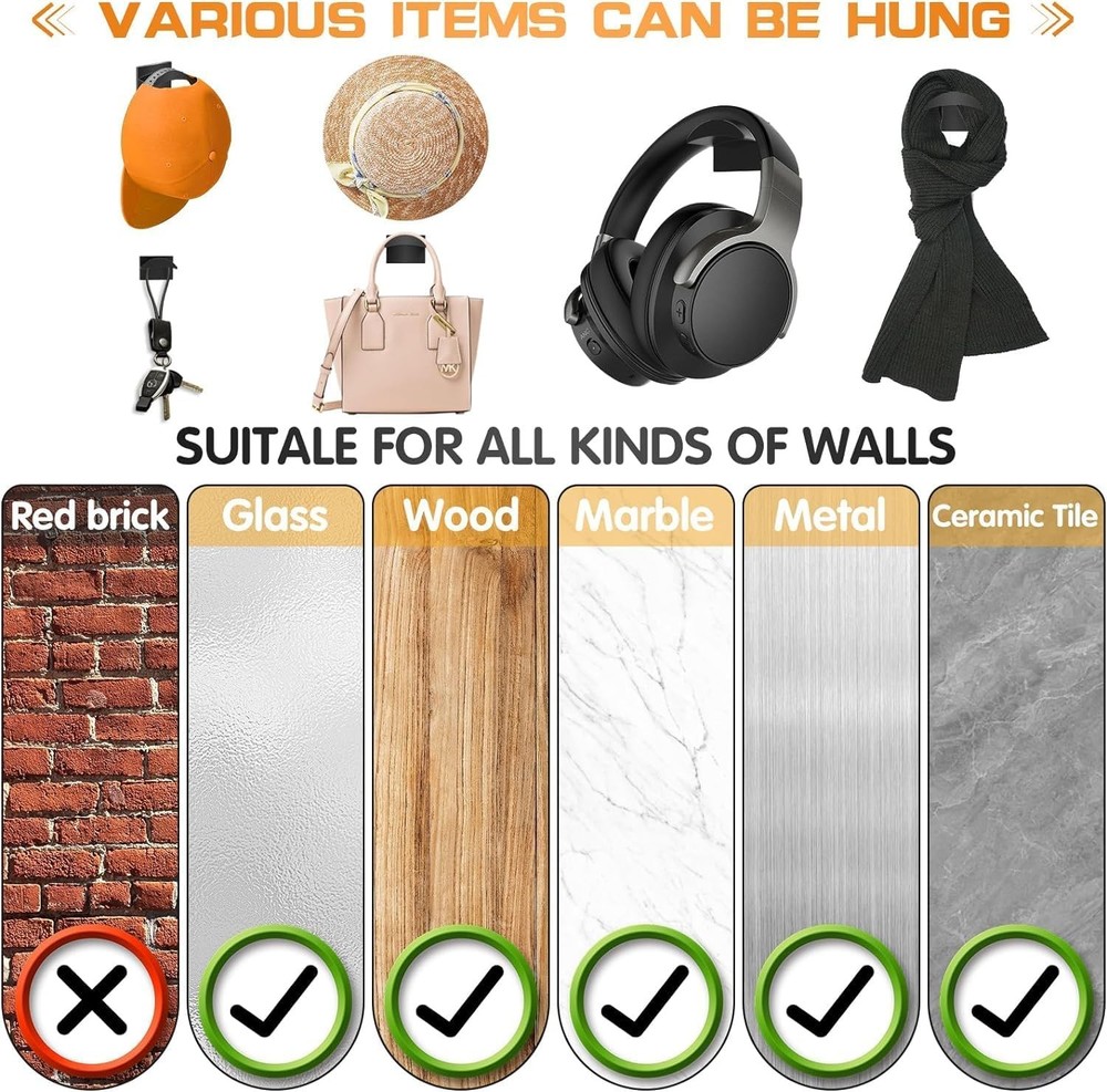 Adhesive Hat Hooks for Wall (16-Pack), Rack 16PCS, ‎16PCS-Black