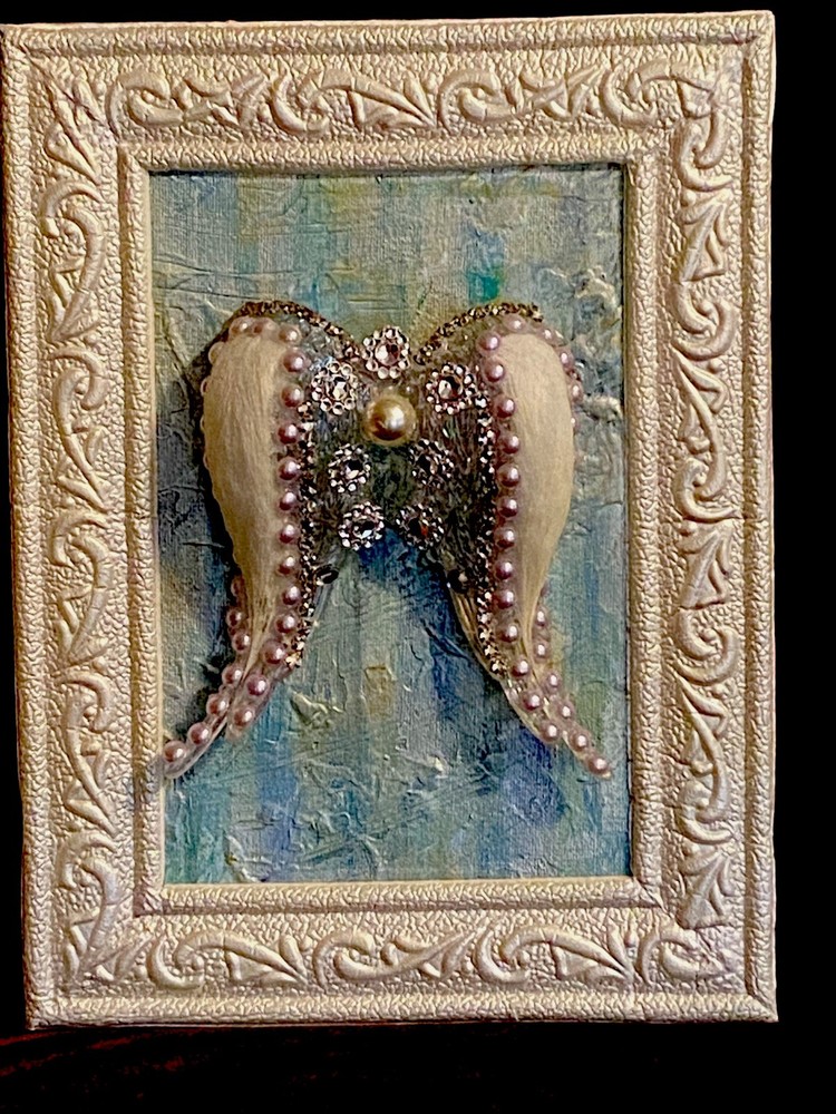 Mixed Media Framed Hand Painted  Angel Wings