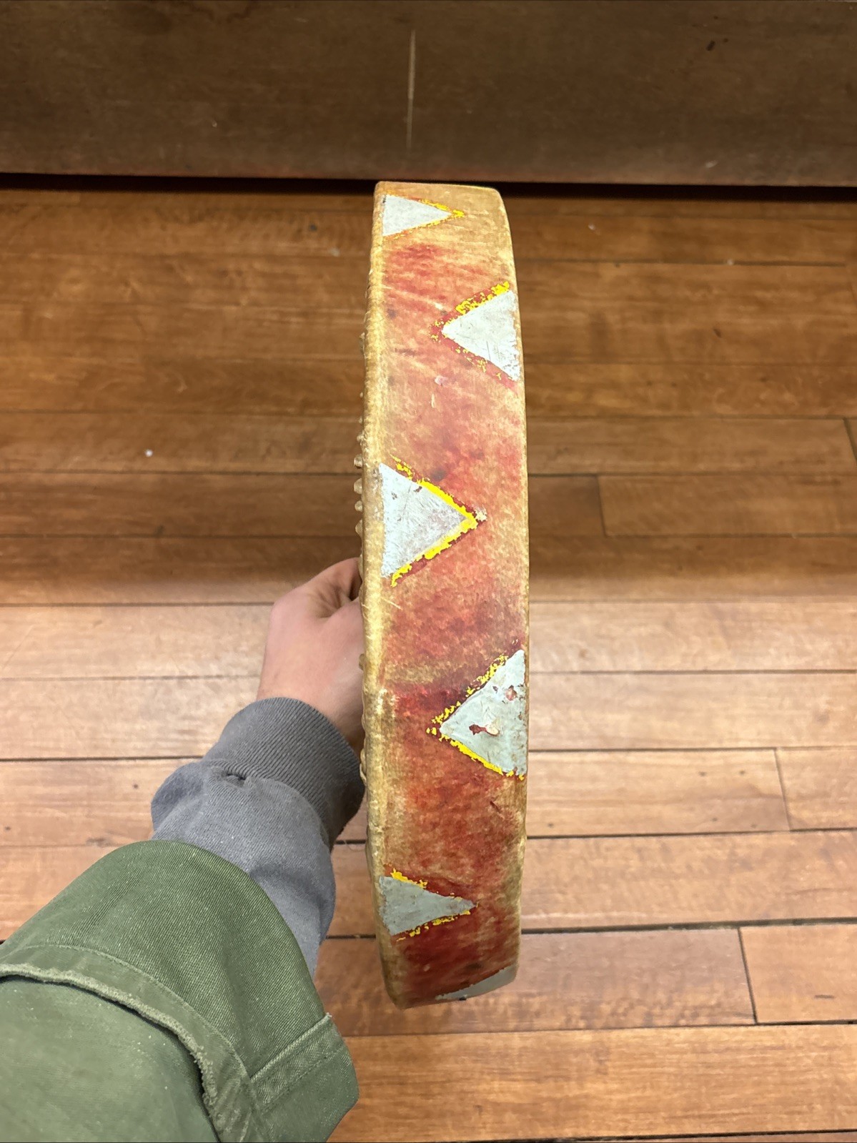 Antique Native American Plains Painted Drum Pictorial Morning Star Painted Drum