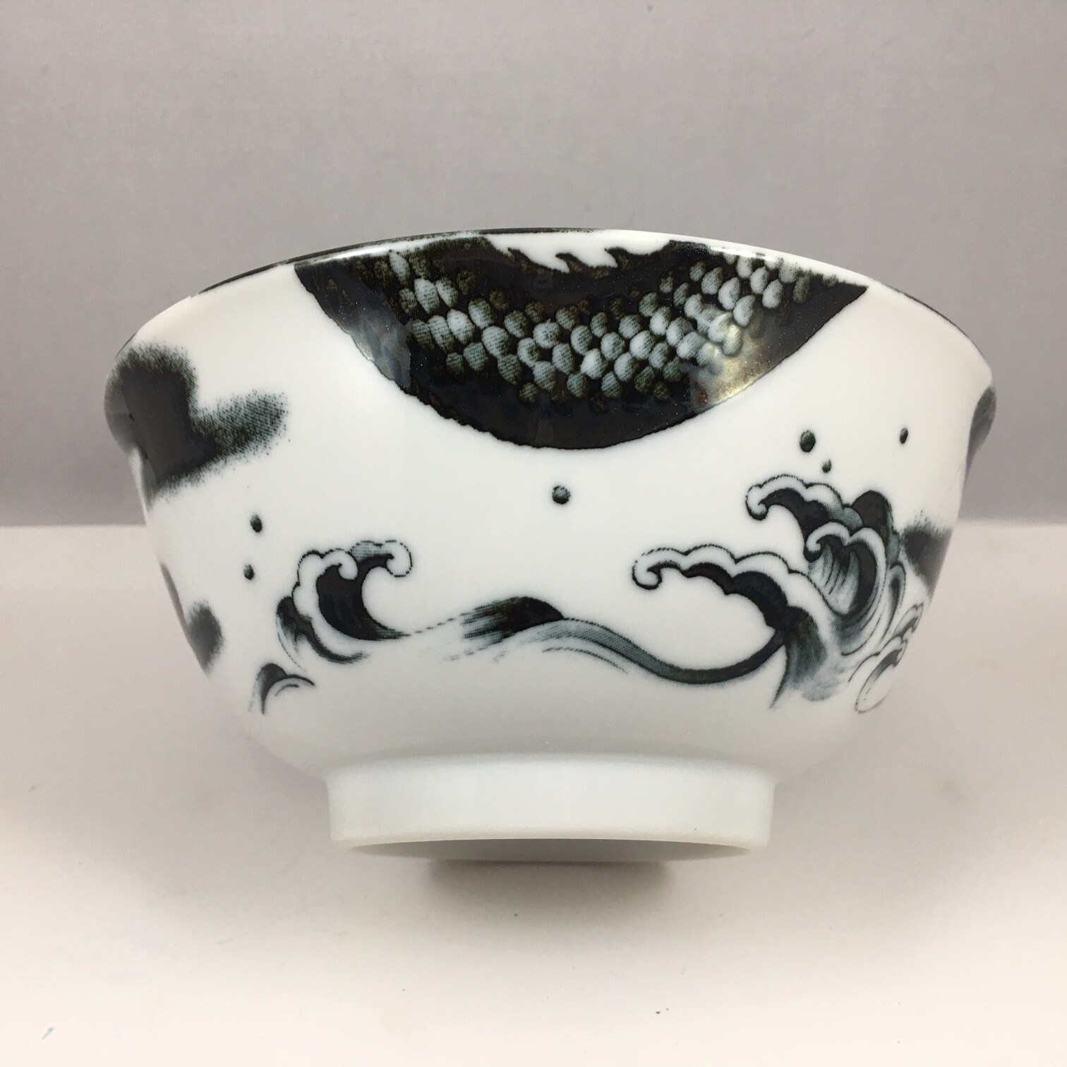 Japanese Rice Soup Noodle Bowl 6"D Porcelain Fortune Ryu Black Dragon JAPAN MADE