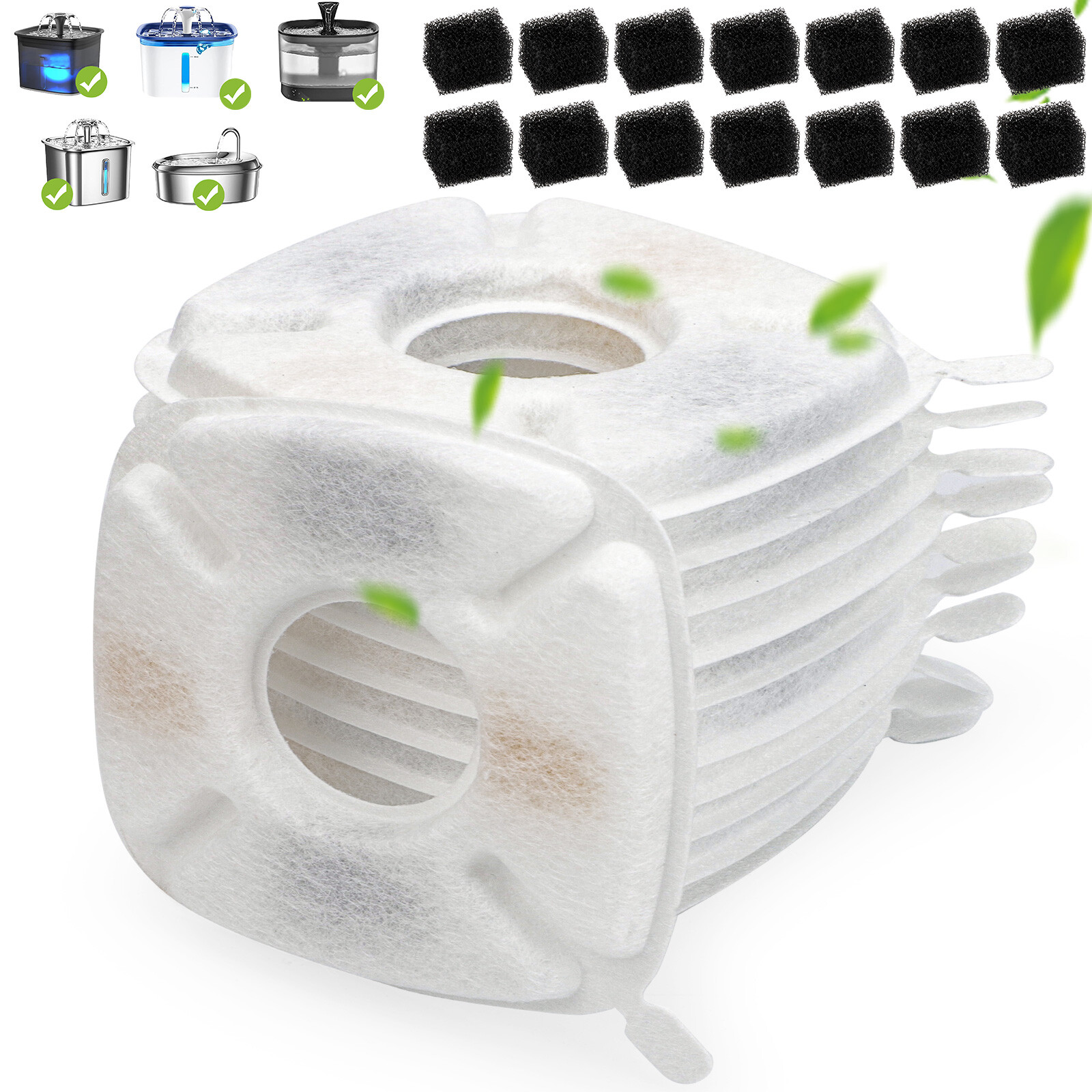 28pcs Pet Cat Water Fountain Replacement Filters Fits for Veken 95/ 67/135oz