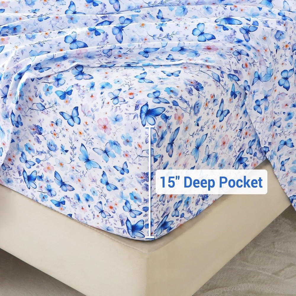 Cozy Full Microfiber Sheets with Butterfly Print