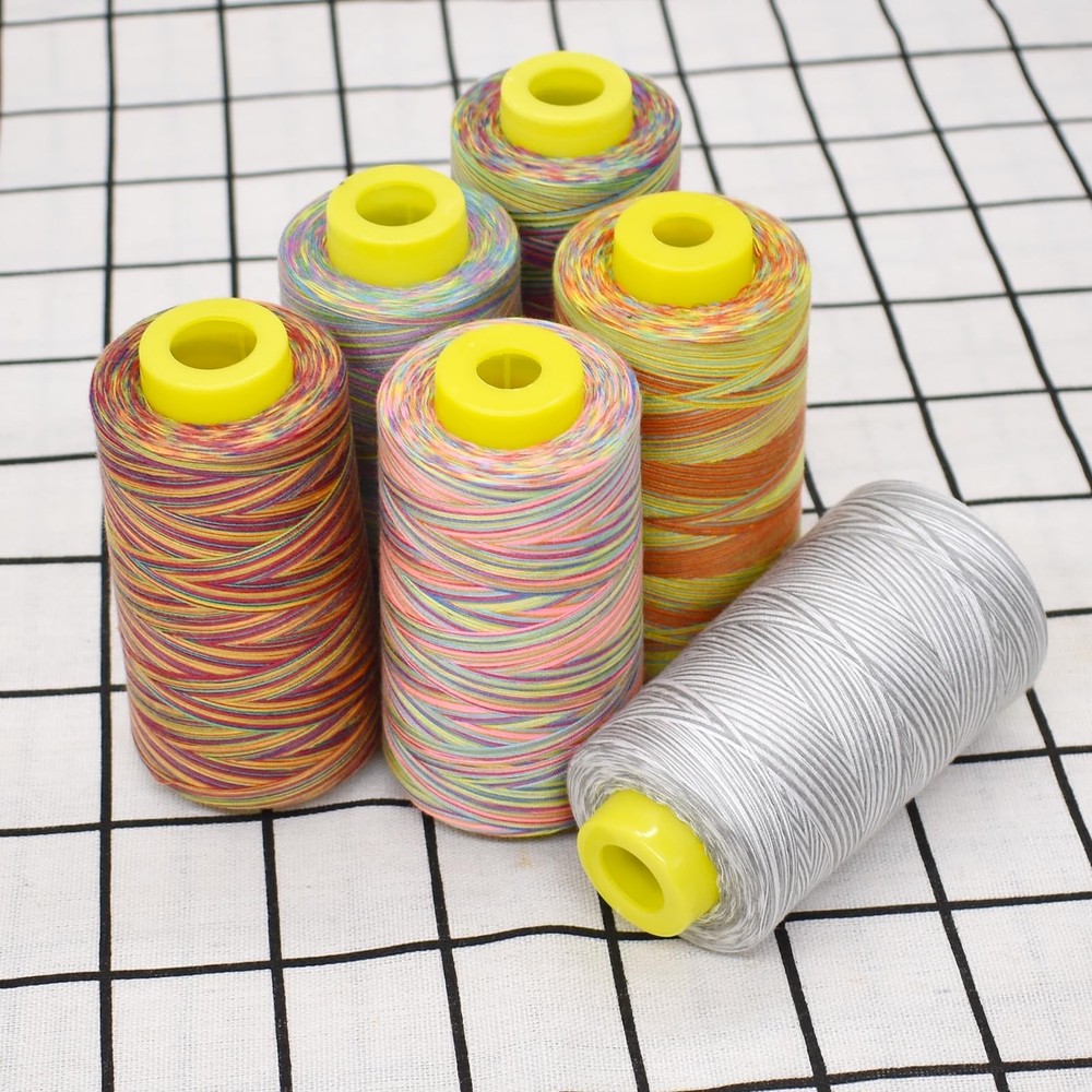 Rainbow Variegated Polyester Serger Sewing Thread 6 Cones 3000 Yards Overlock