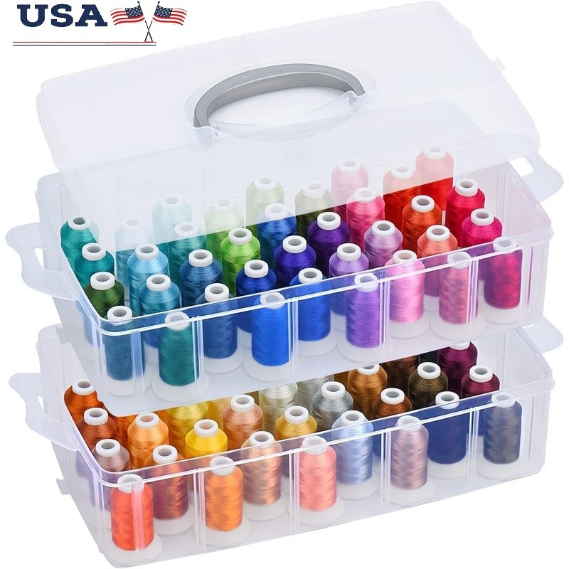 80 Polyester Embroidery Thread Spools W/ Storage Box No Fade Durable No Breakage