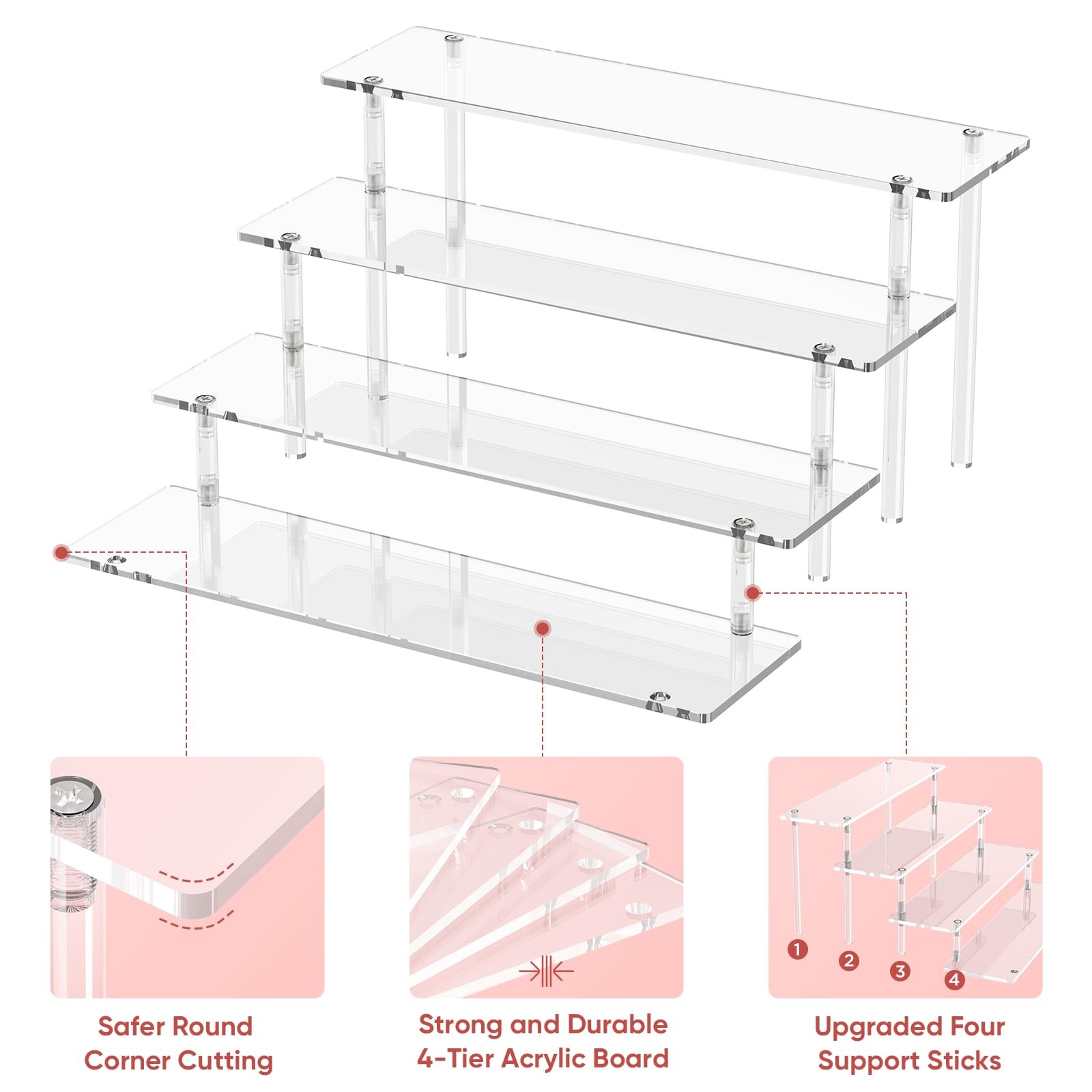 4 Tier Acrylic Display Risers, Clear Perfume Organizer Stand, Large Cupcake
