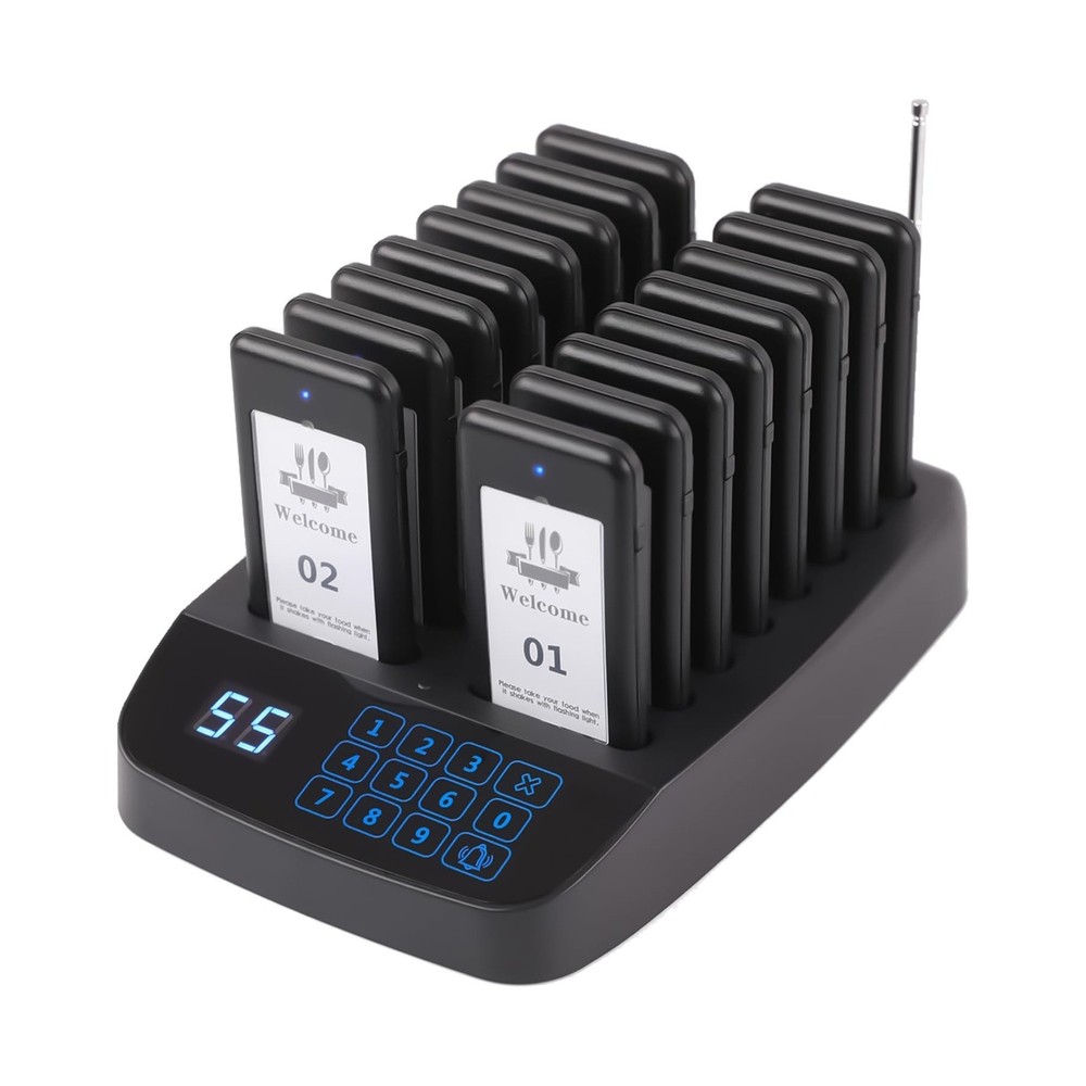 Restaurant Pager System, 16 Wireless Beepers, Touch Screen Keyboard Calling C...