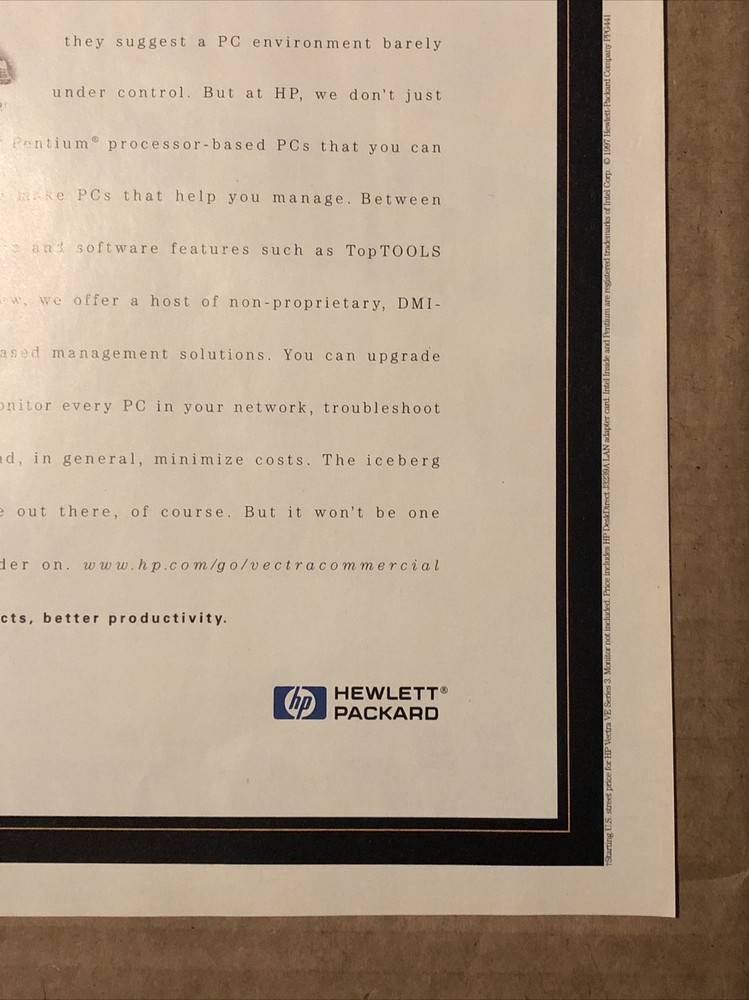 1997 HP Hewlett-Packard Vectra PC PRINT AD Intel Pentium Processor VTG 1990s