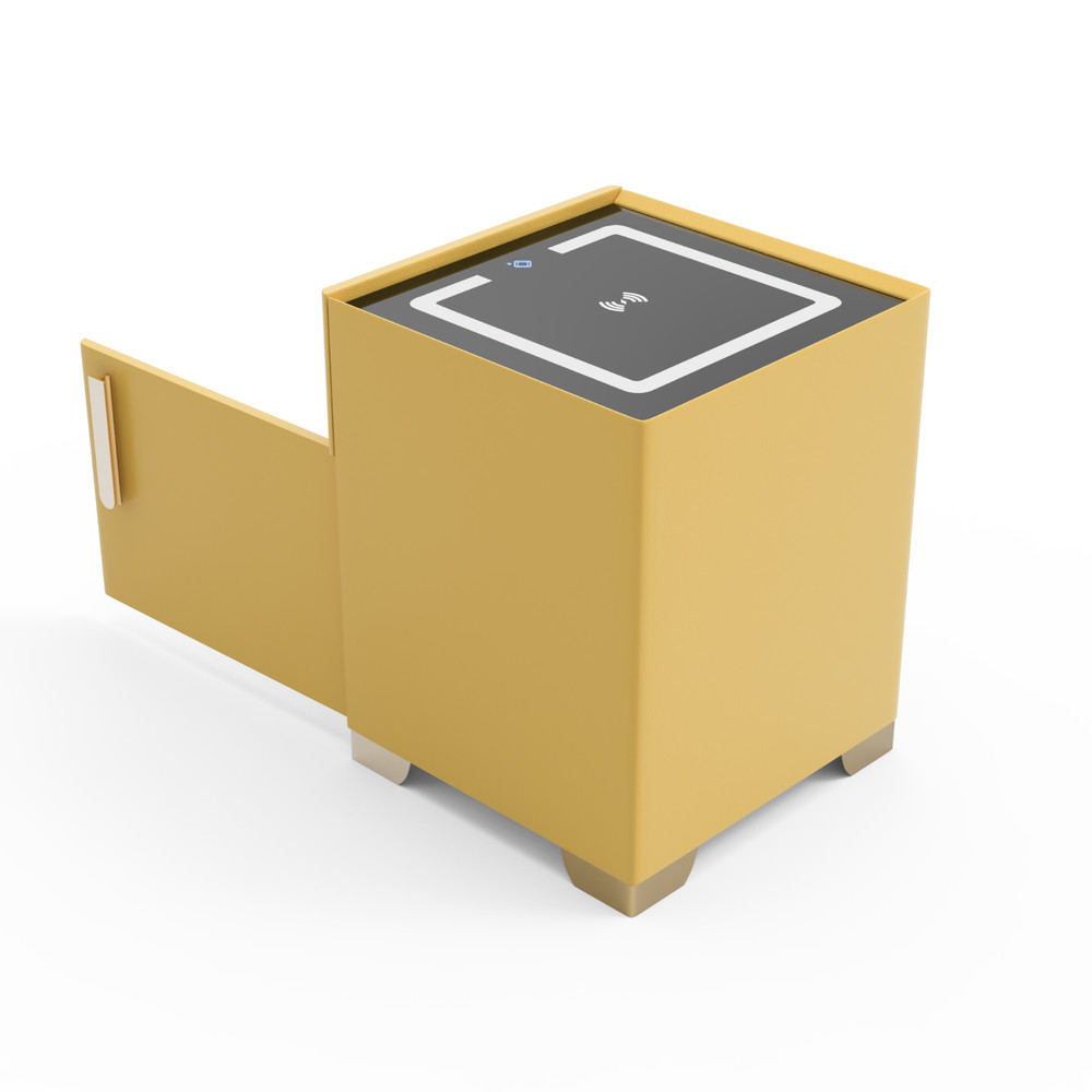 Yellow Smart Nightstand w/Security Safe Lock Box,3-Color Light,Wireless Charging