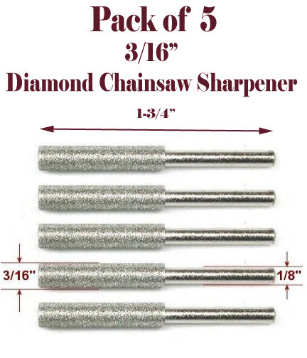 5 Pc 3/16" Diamond Chainsaw Sharpener Burr 4.8mm Stone File  1/8 Shank
