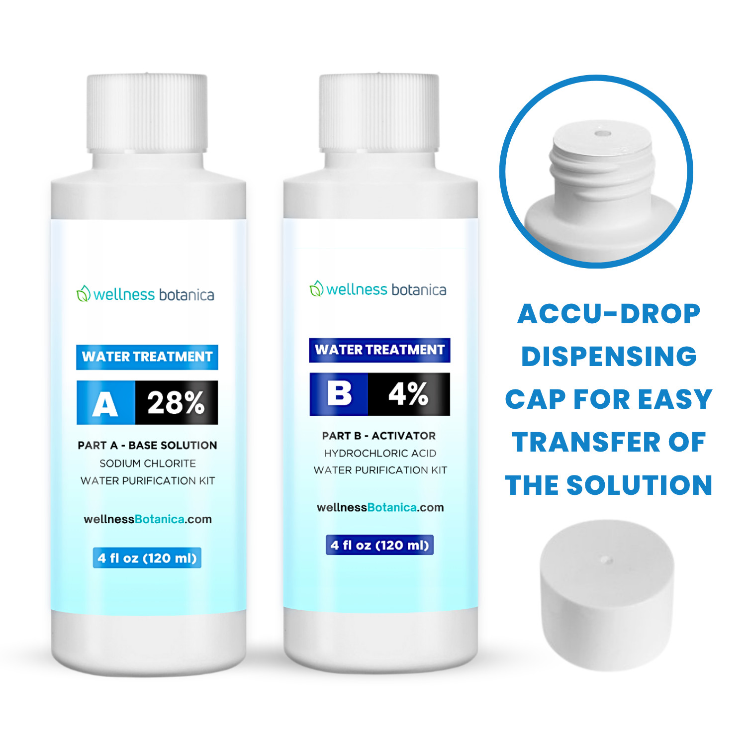 Water Purification Drops - 4oz Part A-B Water Purifying Kit (BPA-Free Bottles)