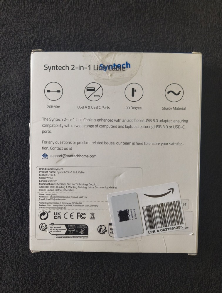 Syntech 2-in-1 VR Link Cable 20FT - USB A & USB C