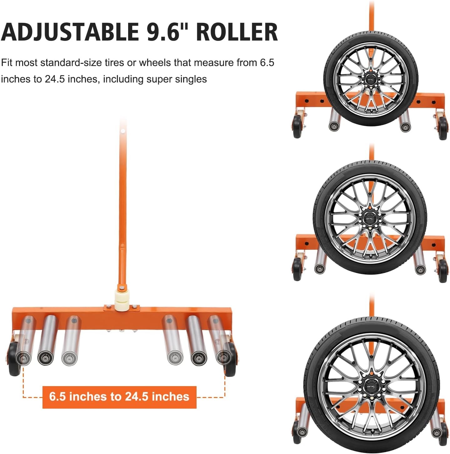 Adjustable Tire Wheel Dolly Cart 330 lbs for 6.5–24.5" Tires Moving Wheel Lift