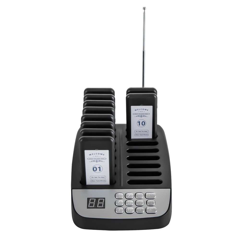 Restaurant Wireless Guest Paging System 10Beepers Queuing Calling Pagers w/Light