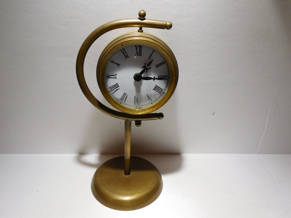 Gyro Styled Brass Desk Clock