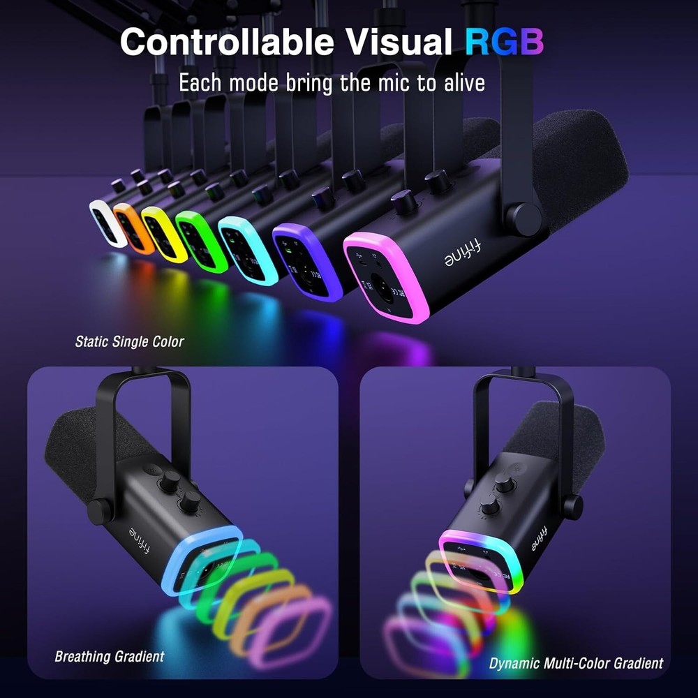 Professional Dynamic Mic with RGB Lighting & Adjustable Boom Arm for Streaming