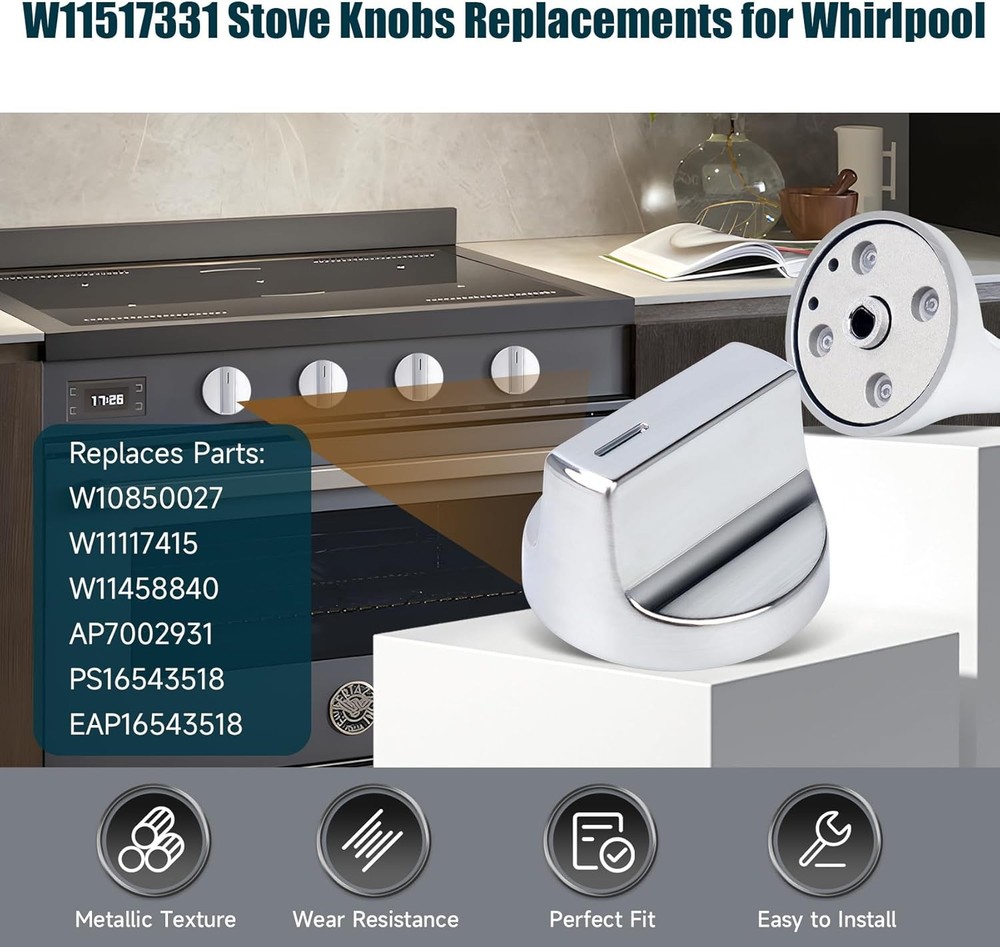 W11517331 for Whirlpool Electric Range Knobs (4pcs) Replace W10850027 W11117415