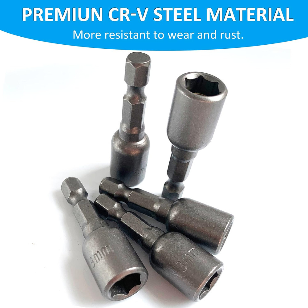 5/16 Nut Driver Bit Set 10PCS Hex Shank Magnetic Socket Quick Change Impact Tool