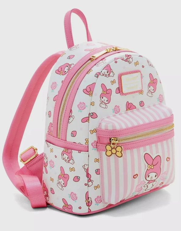 Loungefly Mini Backpack: MY MELODY All Over Print Stripes Pink White Hello Kitty