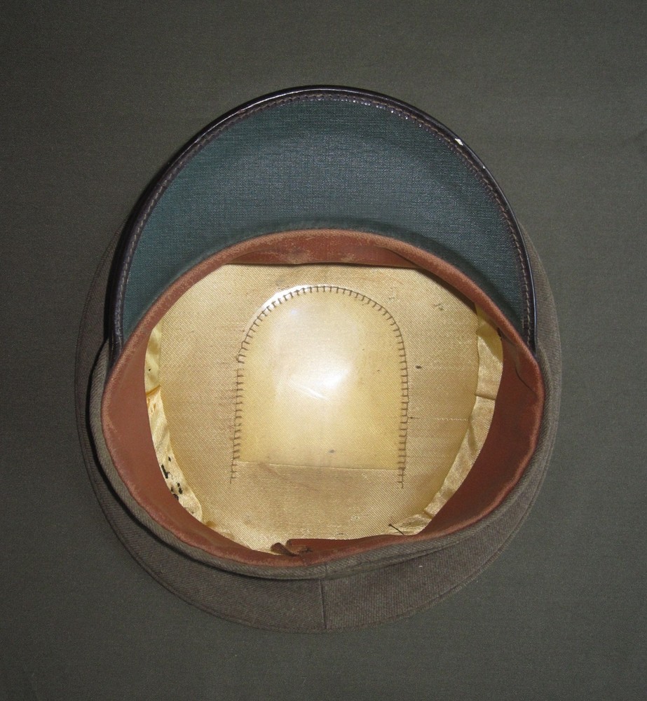 WW2 Enlisted OD Visor Cap With Black Leather Visor/ Chinstrap.