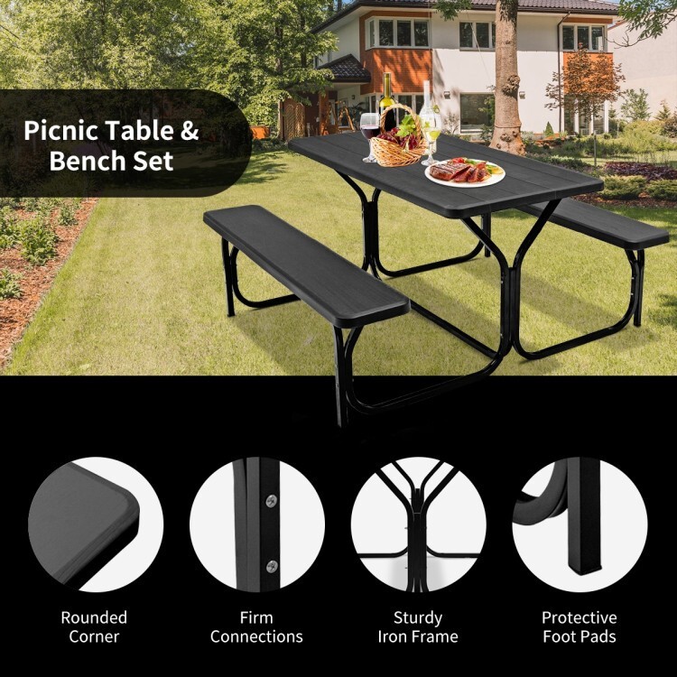 Outdoor Picnic Table Bench Set Metal Frame Camping Garden Yard Dining Furniture