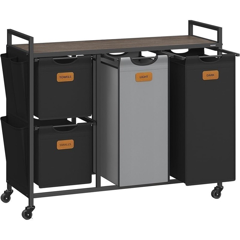 Spacious Mobile Laundry Cart W/ Removable Liners & Sorting Labels 4 Compartments