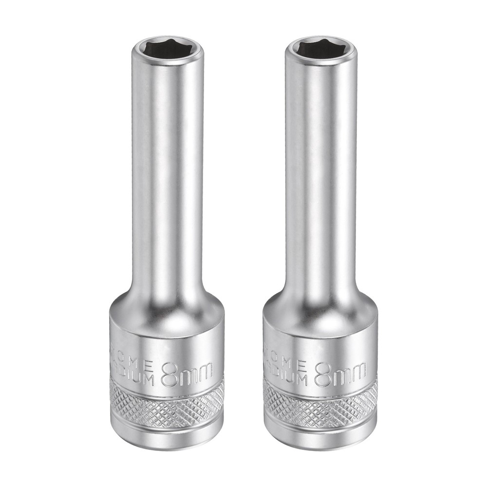 2pcs 6 Points Deep Socket 1/2" Drive 8mm Nickel Plating Hex Socket 3.1" Long