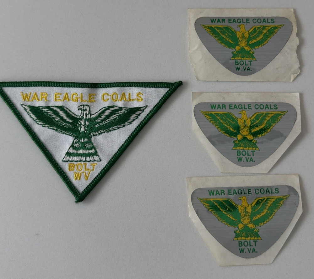 "War Eagle Coals" Bolt WV Coal Mining Triangle Patch and Stickers RARE