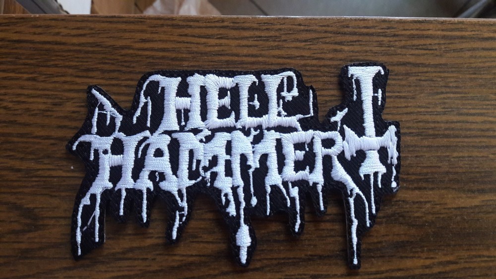 HELL HAMMER,IRON ON WHITE EMBROIDERED PATCH