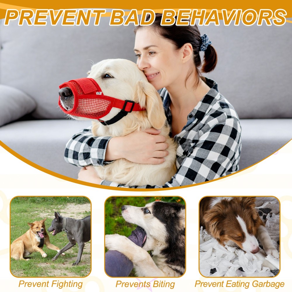 Dog Muzzle Soft Mesh Muzzle Mouth Guard Cover Orange M