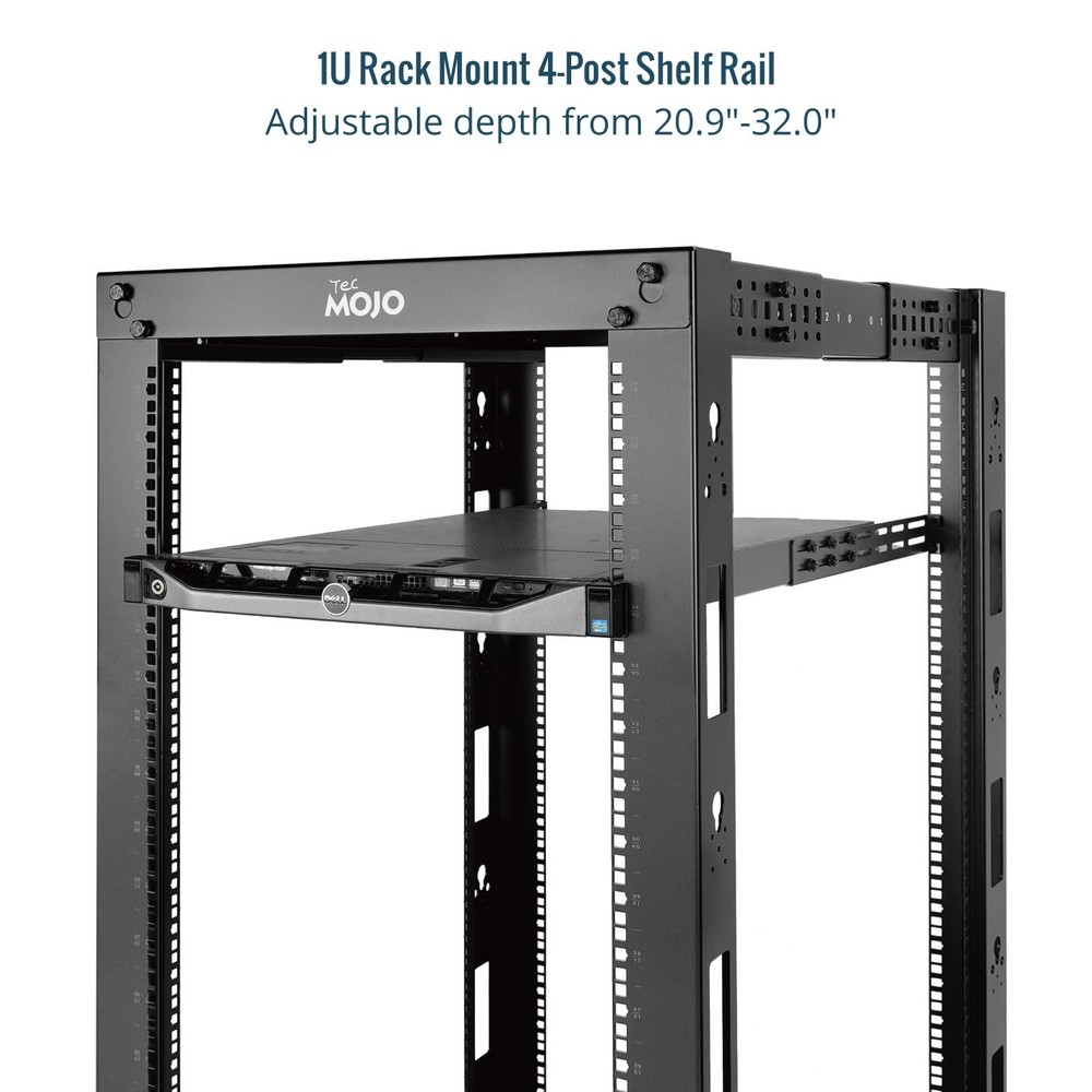 Tecmojo Universal 1U Rack Mount Rail,4-Post Fully Server Full Depth, Black