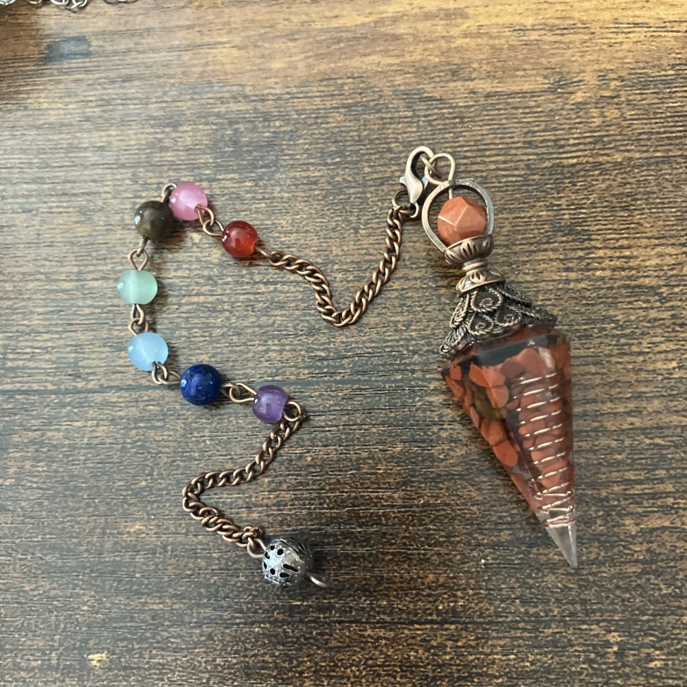 Hexagonal Pointed Cone Red Jasper Crystal Spiritual Divination Pendulum