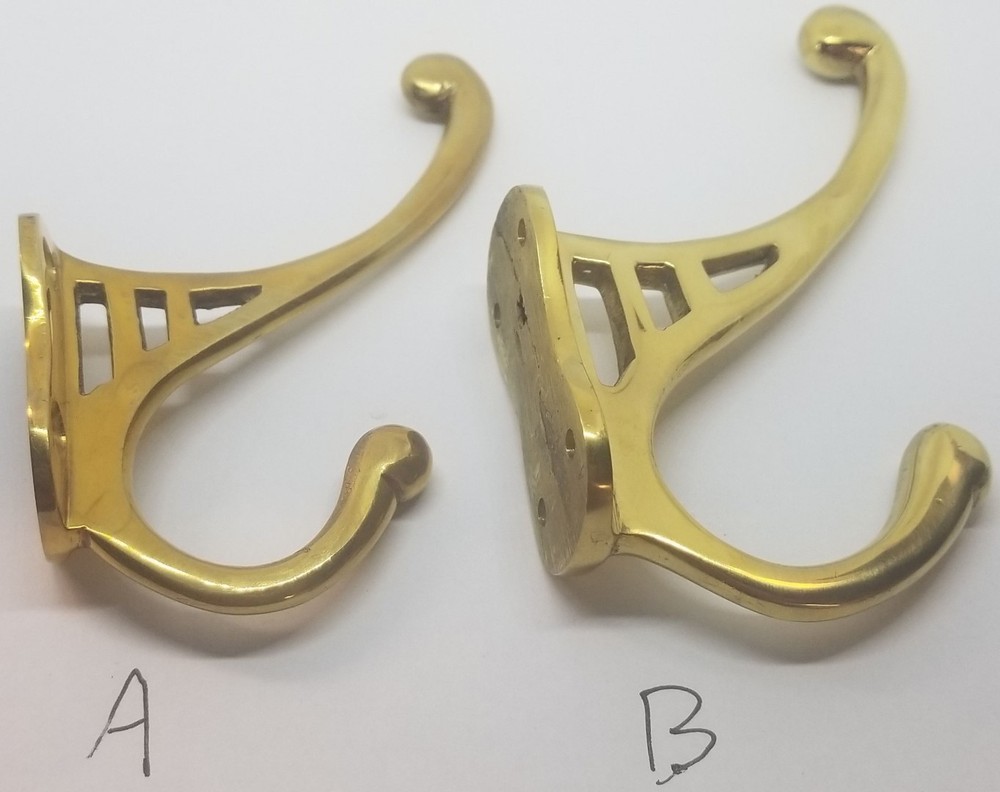 SMALL 4-3/4" CAST BRASS Front Mount Coat Hook double rack hat jacket fancy old