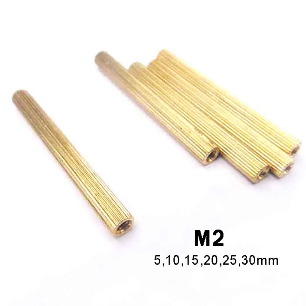 Knurled Brass M2 Threaded Sleeve Rod Bar Stud Round Connector Nut Long Nuts