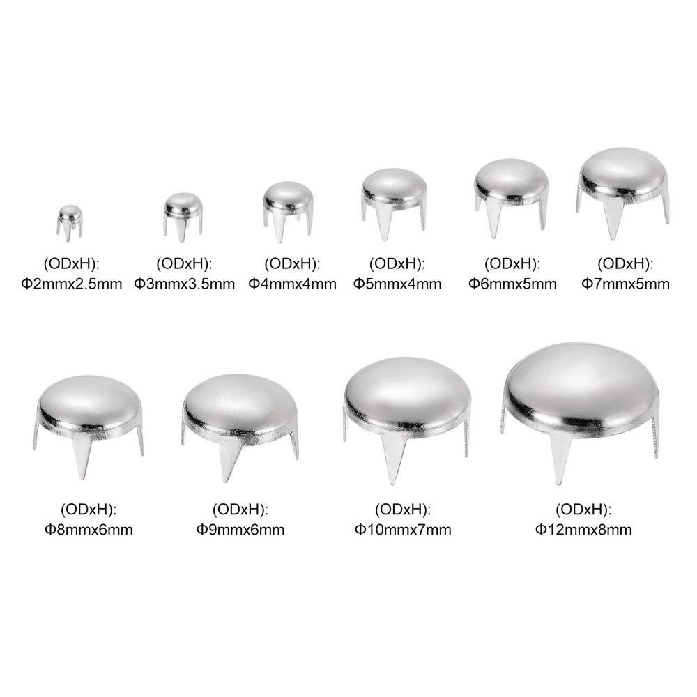 100 x Silver 10 Sizes Round Dome Rivets for DIY Leather Craft