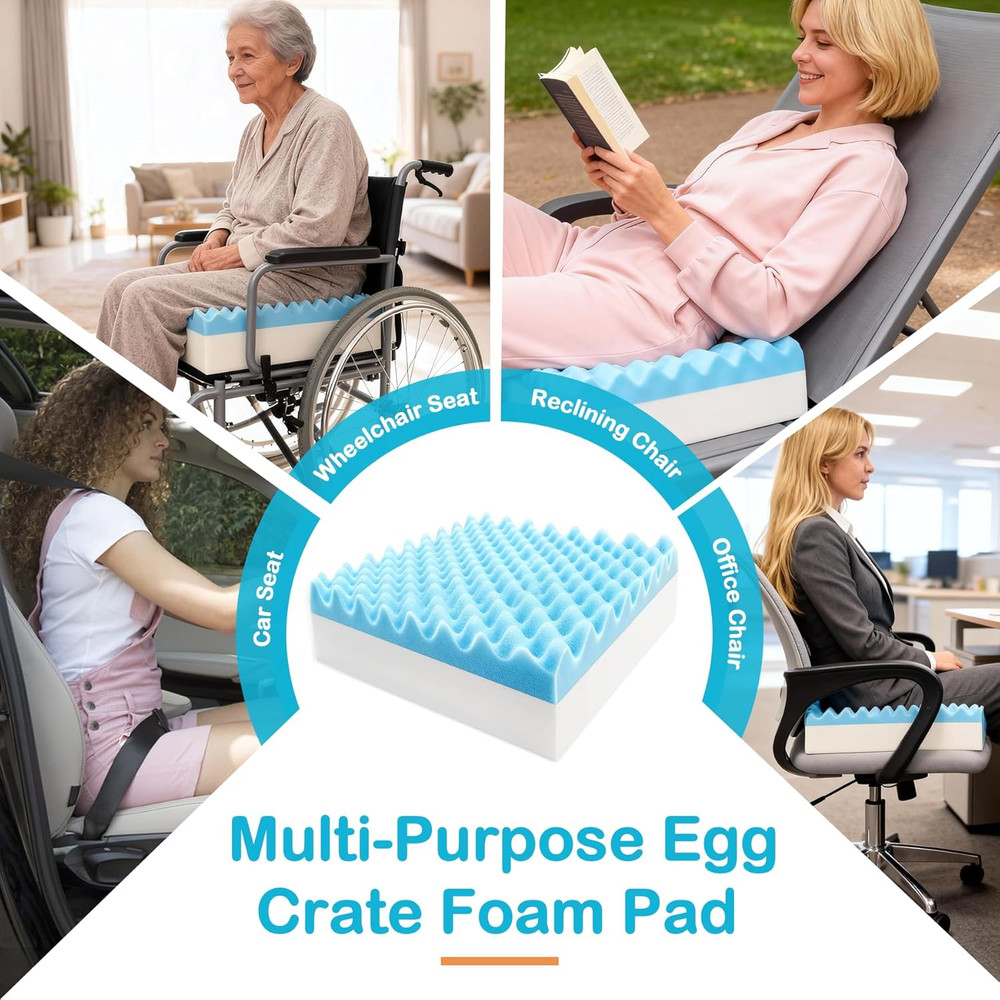 Egg Foam Crate Pad with High-Density Base for Long Sitting, Double Layer Design