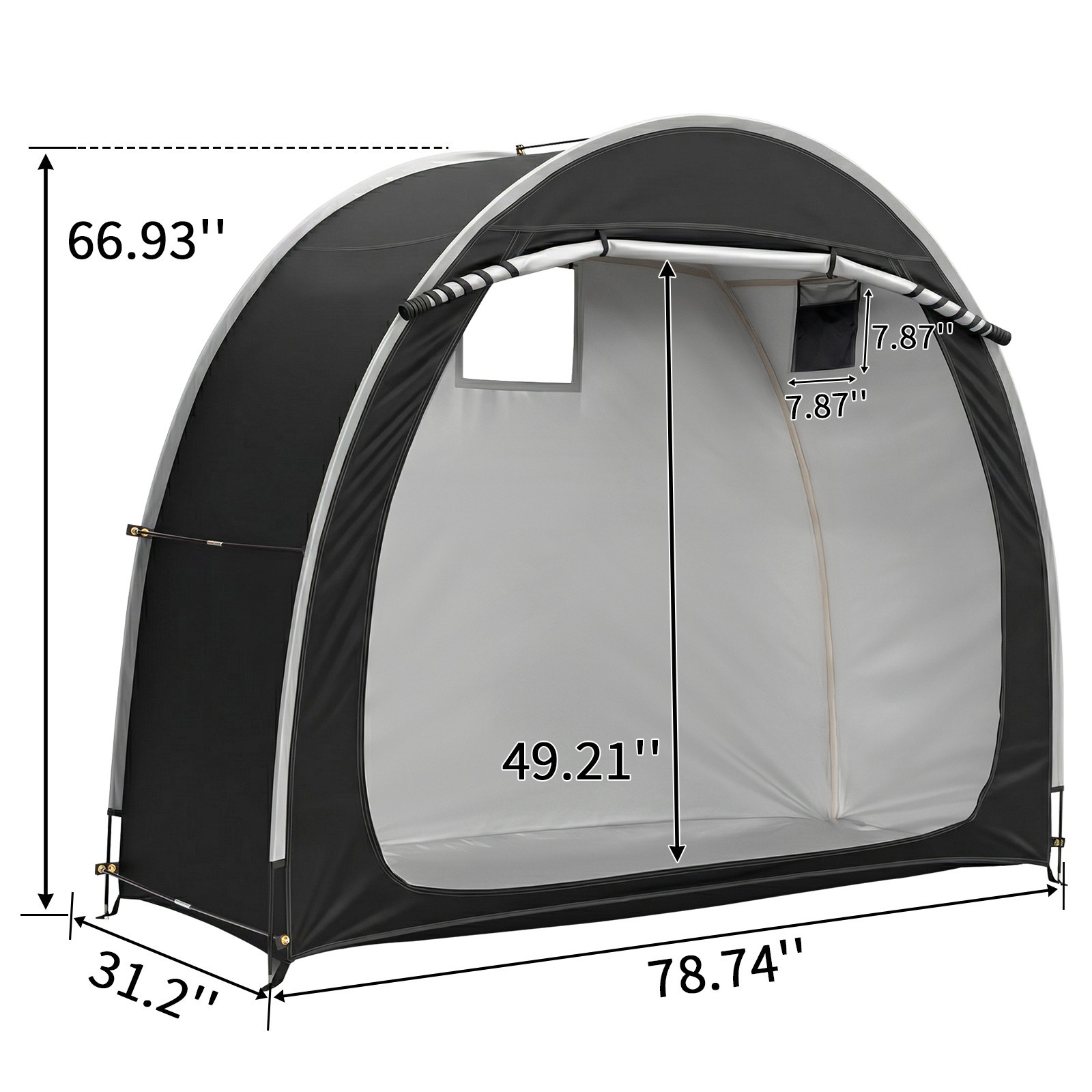 Black Arc Bicycle Storage Shed, 210D PU Silver Coated Oxford Cloth Bike Cover