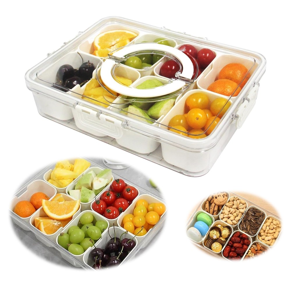 Snackle Box Container,Portable Snack Box 8 Compartment Divided Serving Tray