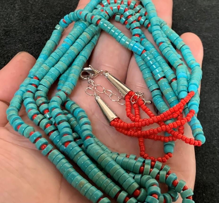 Gorgeous tri-strands reconstituted turquoise heishi necklace(b204e-w1)