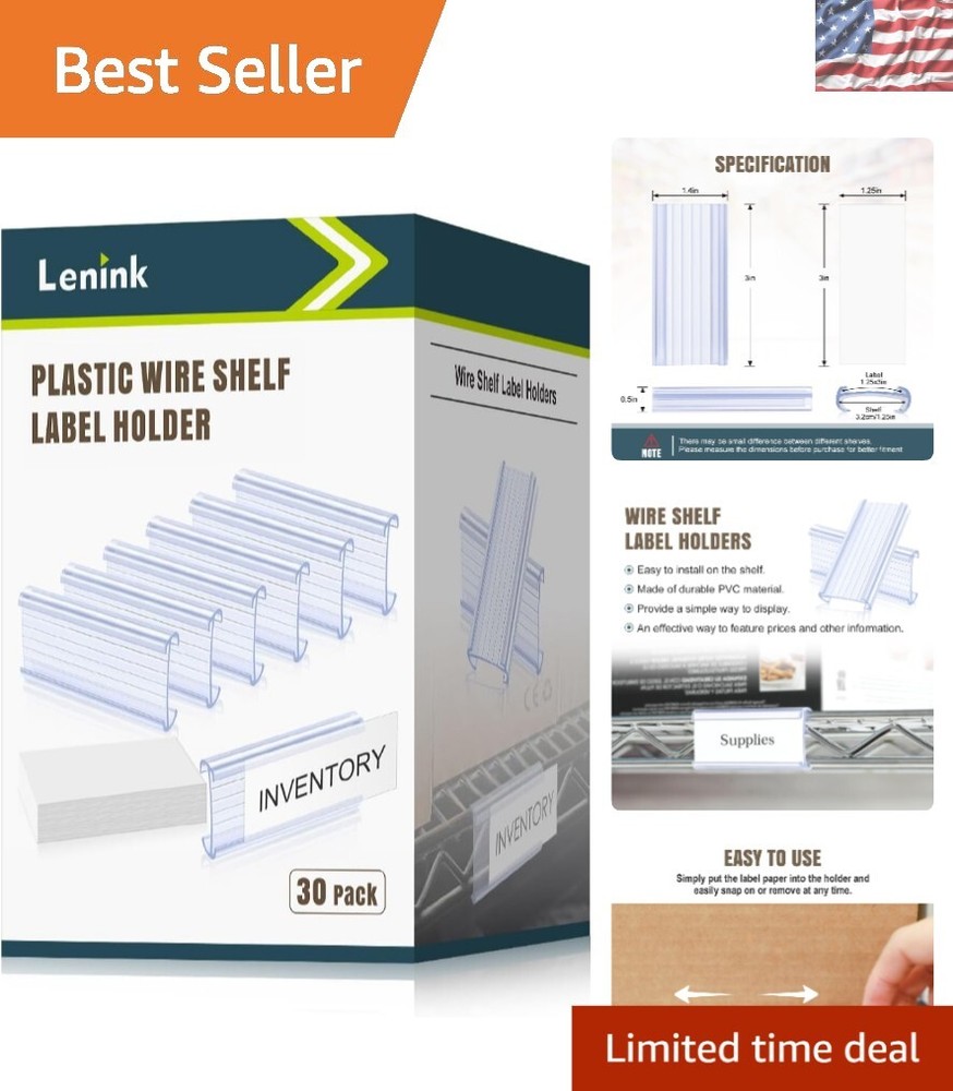 Efficient Labeling Solution – 30 Pcs Plastic Wire Shelf Label Holders 3" x 1.25"