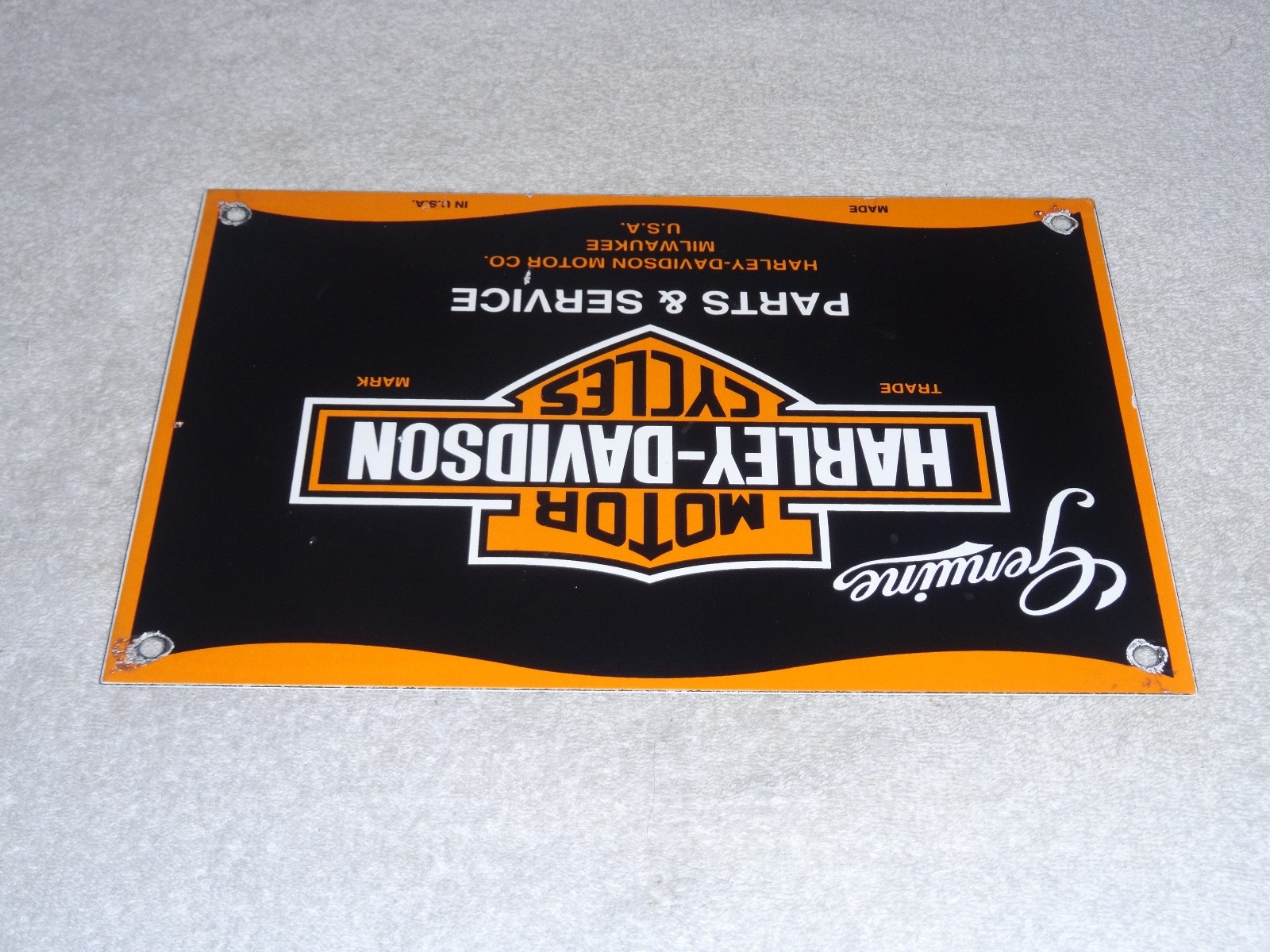 VINTAGE HARLEY DAVIDSON MOTORCYCLE PARTS 12" PORCELAIN METAL GASOLINE & OIL SIGN