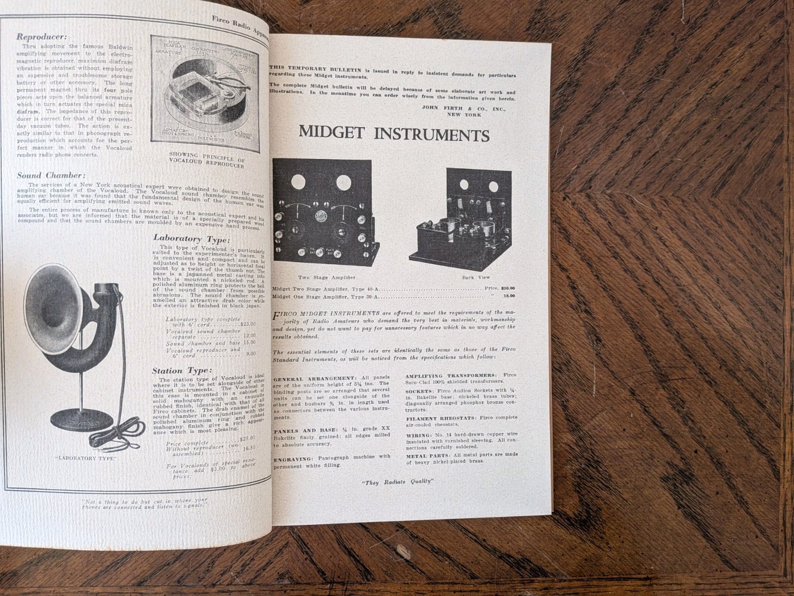 1921-22 John Firth Firco Radio Equipment Bulletin Catalog