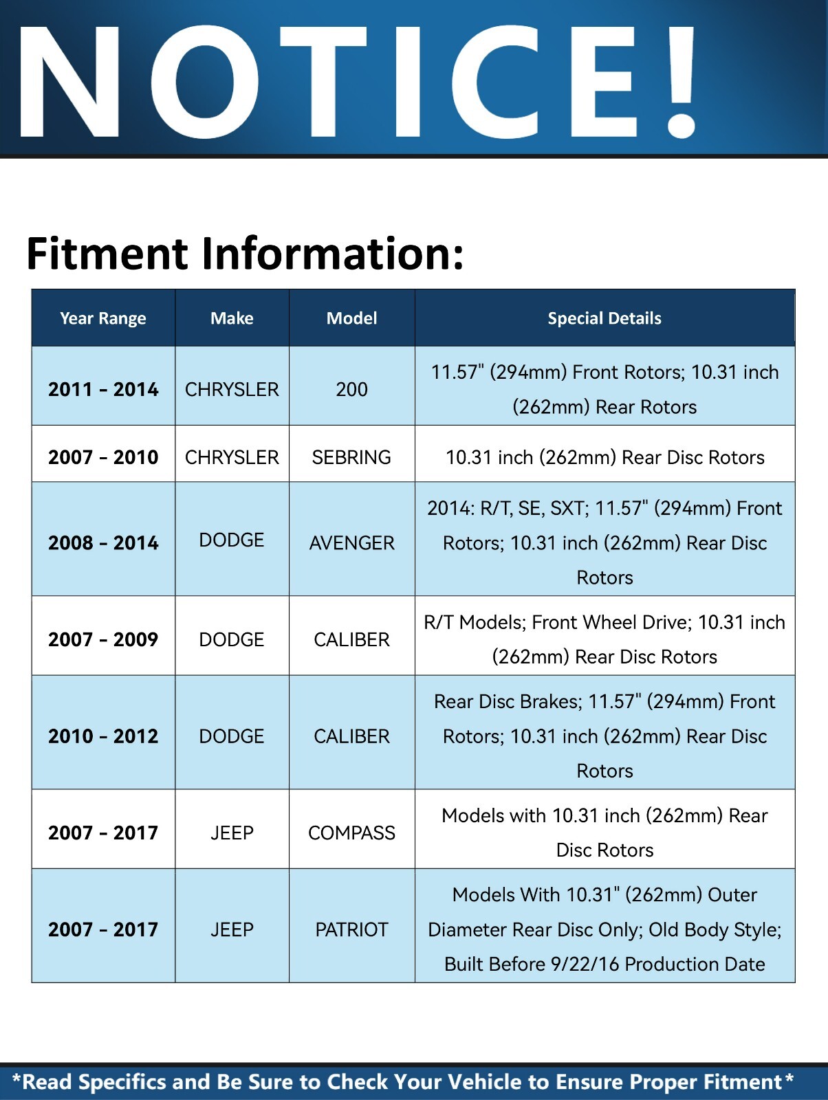 For 200 Sebring Avenger Caliber Compass Patriot Front Rear Rotors Brakes Pads