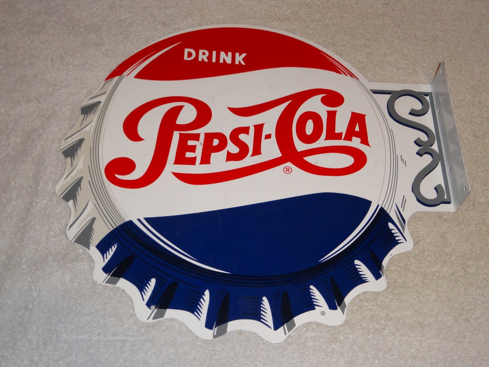 VINTAGE DRINK PEPSI COLA DIECUT 14" METAL SODA POP GASOLINE OIL FLANGE SIGN M173